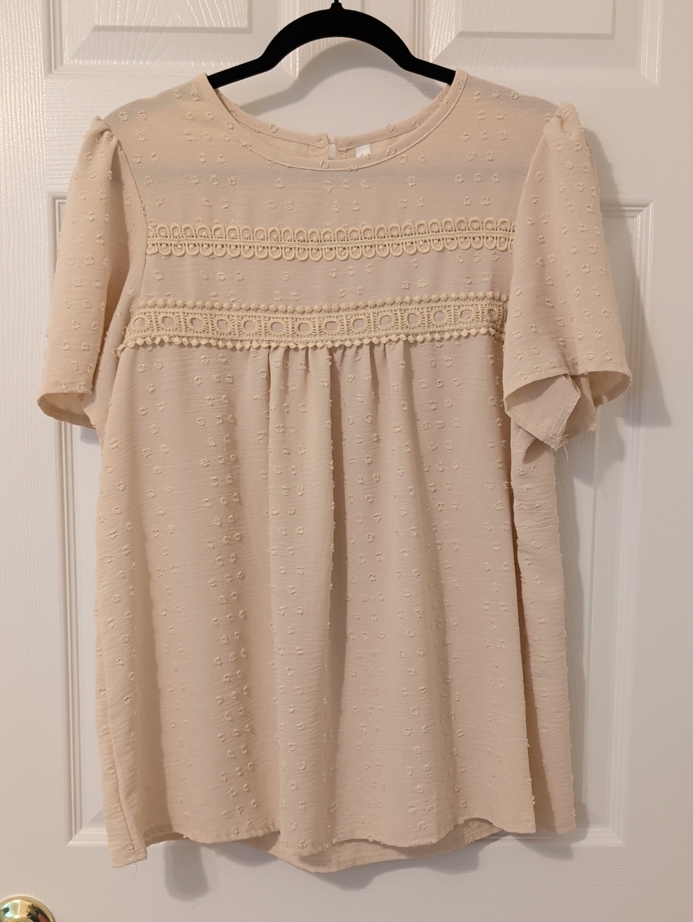 Women's Cream Swiss Dot Lace-Trim Tunic